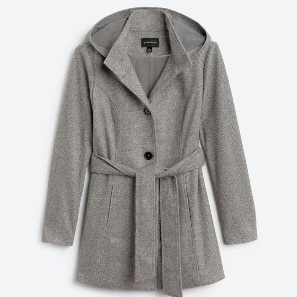 NWOT 41 Hawthorn L Grey Kelsey Tie Waist Pea Coat